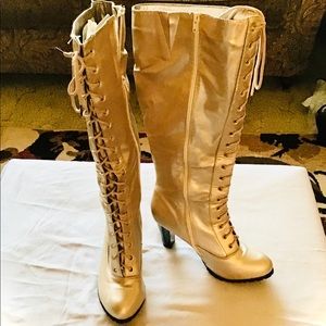 Fantastic gold vegan leather lace up boots 12W